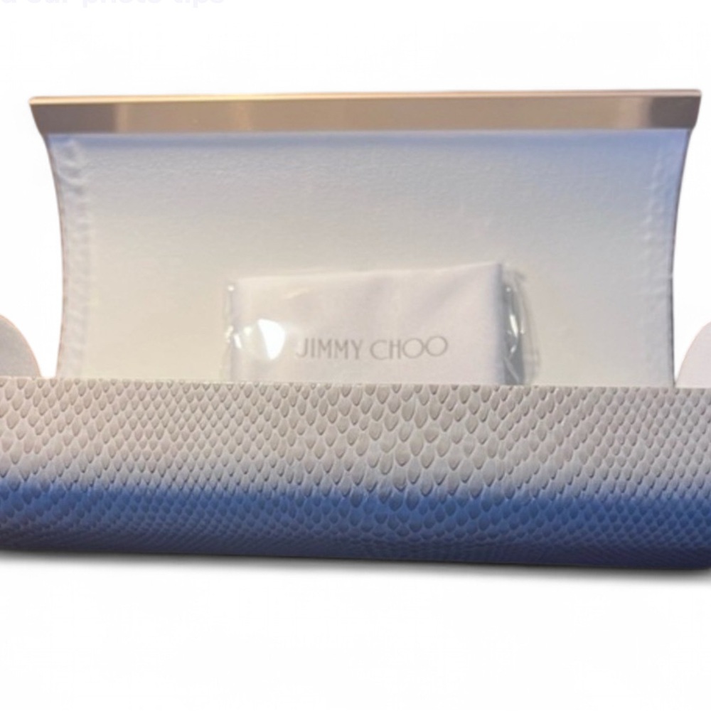 Jimmy Choo  Faux Snake Skin Glasses Case with Cloth Cream Gold OS New